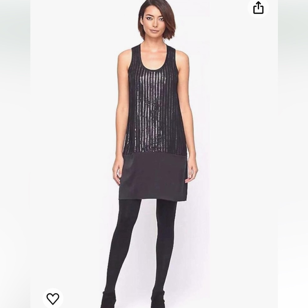 EILEEN FISHER Sheath Dress Charmeuse Silk Sequins Cocktail Timeless Sz XS